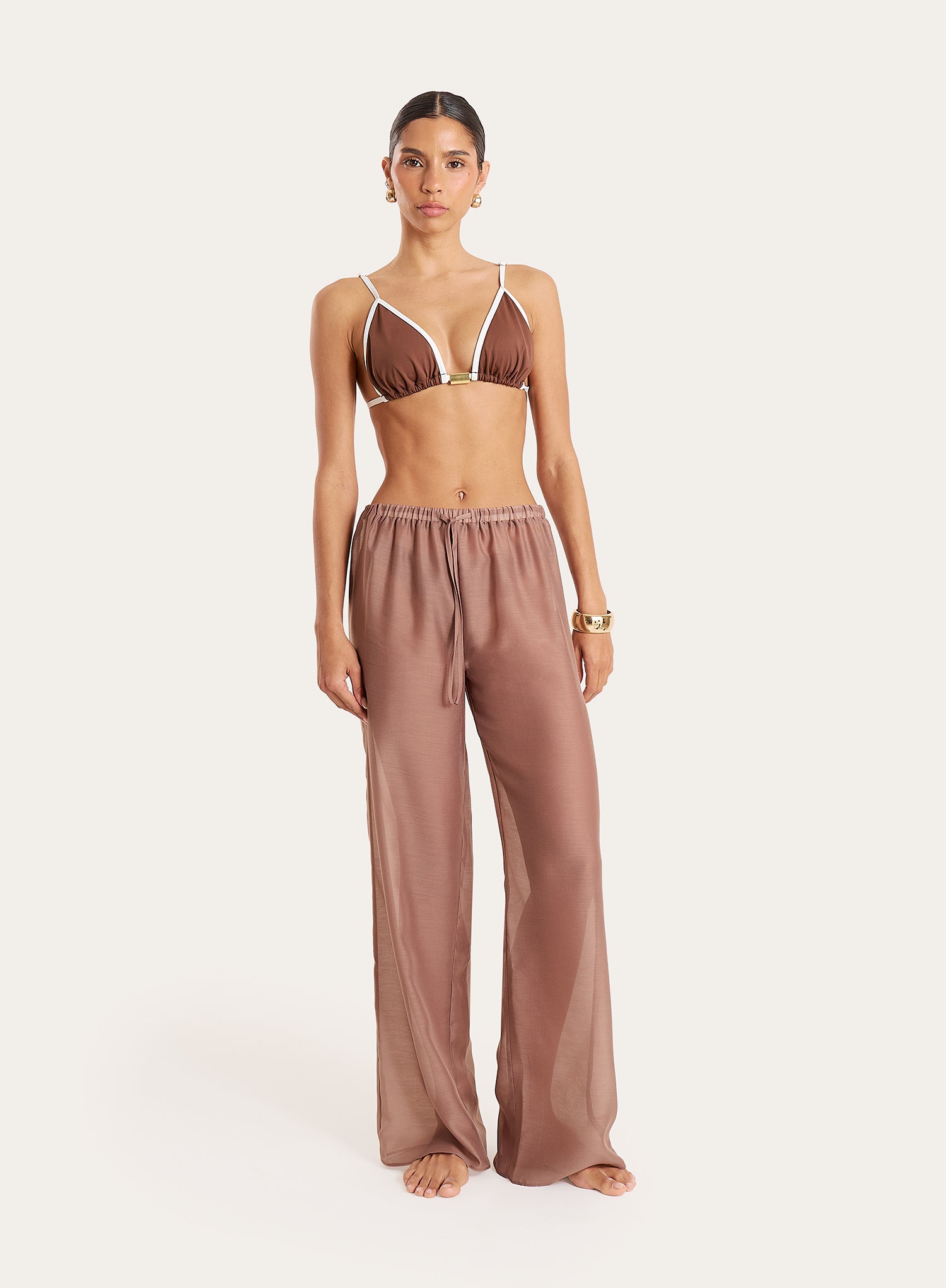 Mocha Sheer Wide Leg Trousers